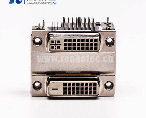 DVI 24 1與24 5針雙胞胎白膠彎式魚叉腳母頭接PCB板接插件