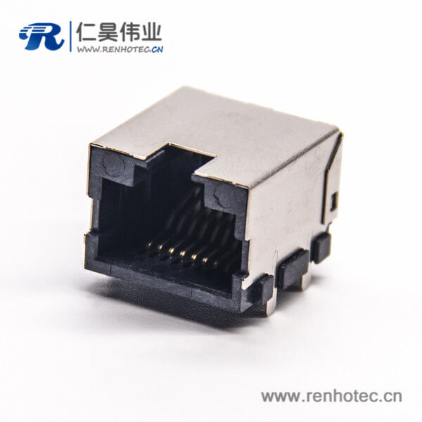 單口rj45母座90度帶燈貼板式接PCB板帶屏蔽