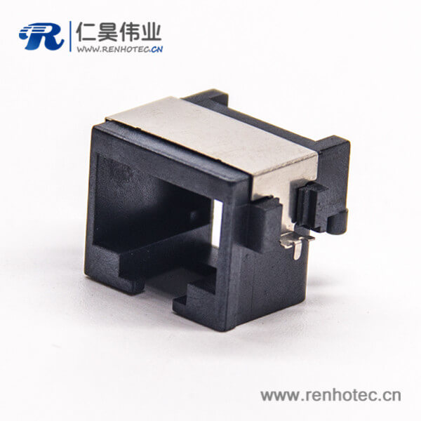 rj45網口母座8p8c彎式90度貼板黑色塑膠外殼非屏蔽