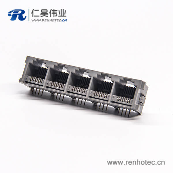 rj45模塊接插件彎式1x5母座8p8c插板接PCB板不帶屏蔽