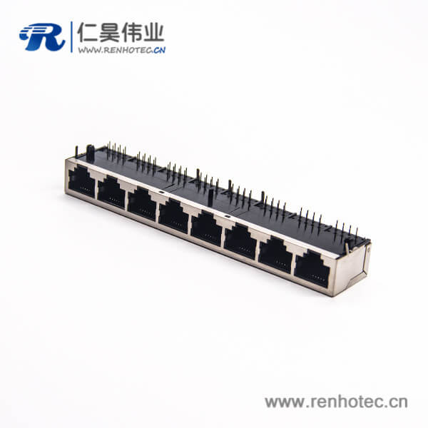 Rj45 8口網絡插座彎式90度插PCB板帶屏蔽模塊